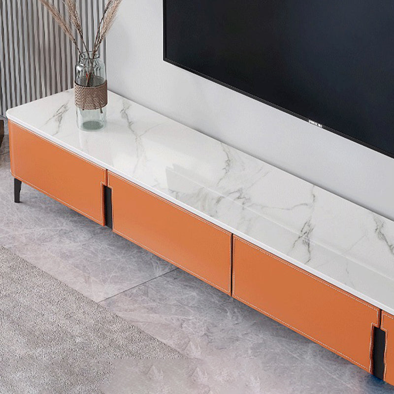 16.5" Bright Orange Leather TV Stand Console with 4 Storage , Nordic Stone TV Stand