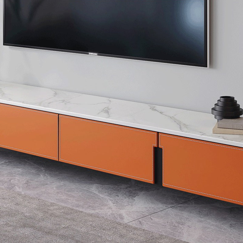 16.5" Bright Orange Leather TV Stand Console with 4 Storage , Nordic Stone TV Stand