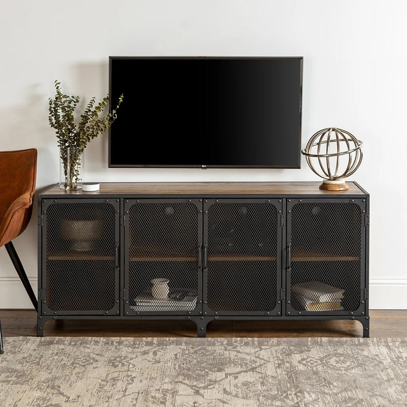 Enclosed Storage TV Stand Console Industrial Wood and Metal TV Media Stand