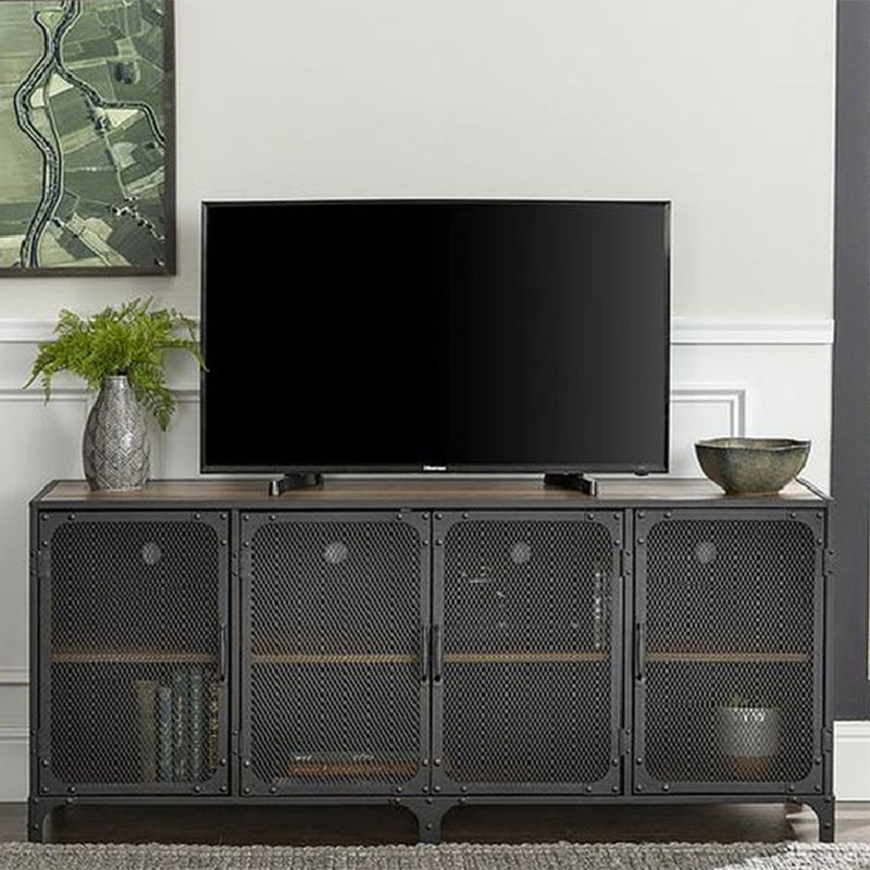 Enclosed Storage TV Stand Console Industrial Wood and Metal TV Media Stand