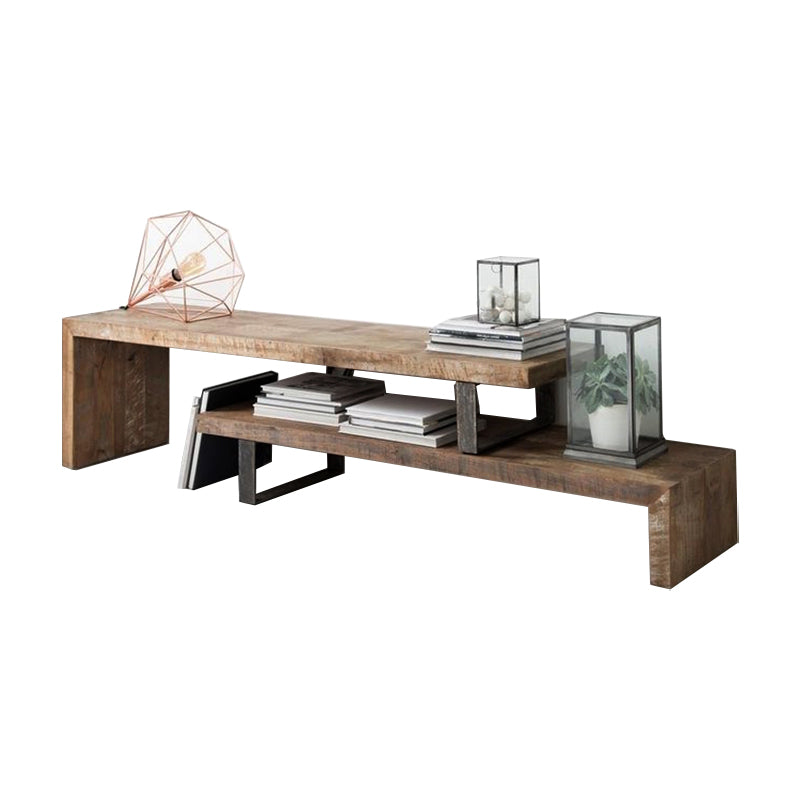 Industrial Disressed Wood TV Media Stand Pine Wood Top Media Console with Shelves