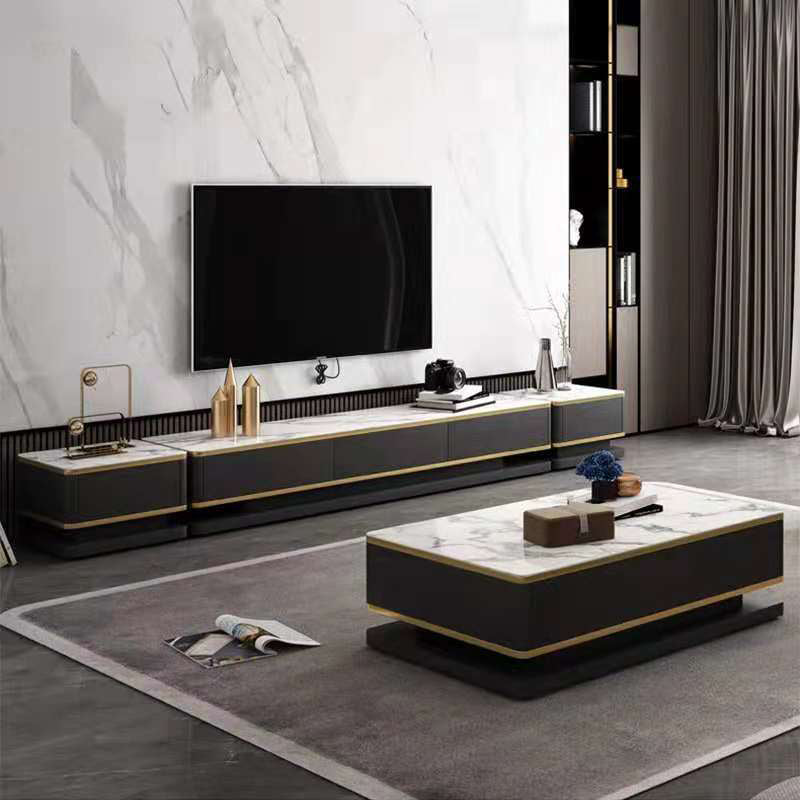 Glass Top Media Console for Living Room Glam Polish Finish TV Media Stand