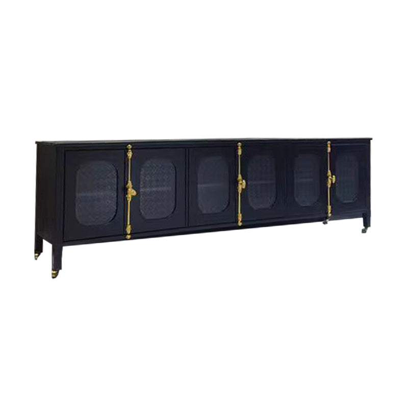 Black TV Media Console Industrial Metal and Glass TV Stand Console