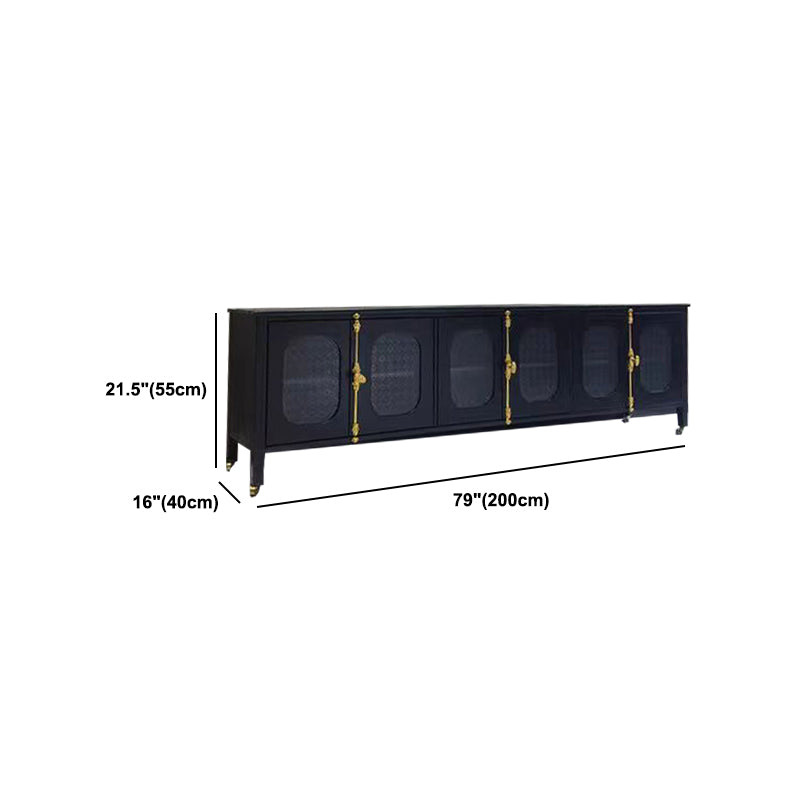 Black TV Media Console Industrial Metal and Glass TV Stand Console