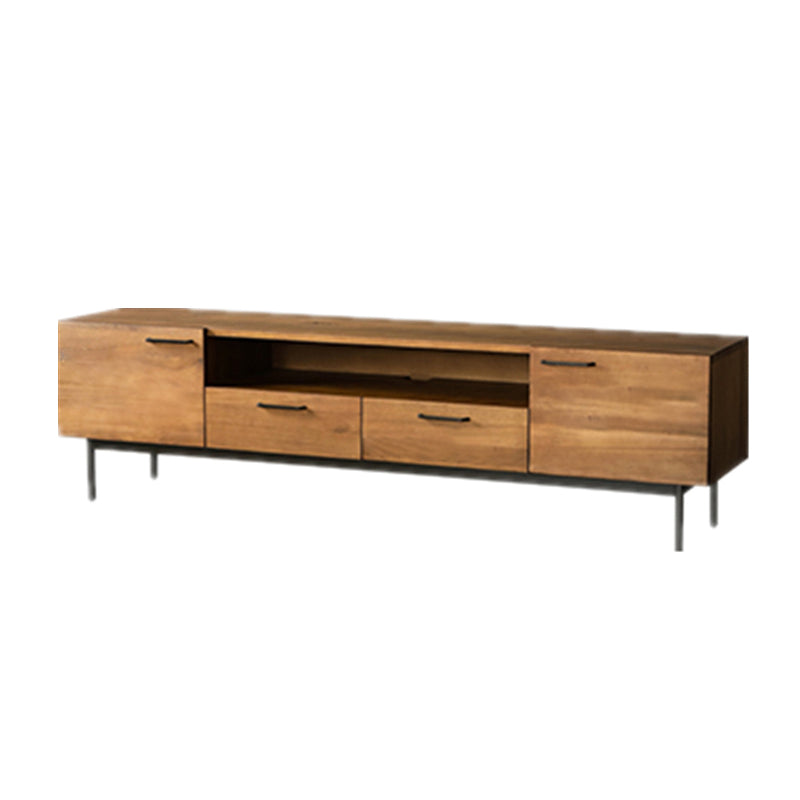 Brown TV Media Stand with Drawers Industrial Solid Wood Media Console with Metal Legs