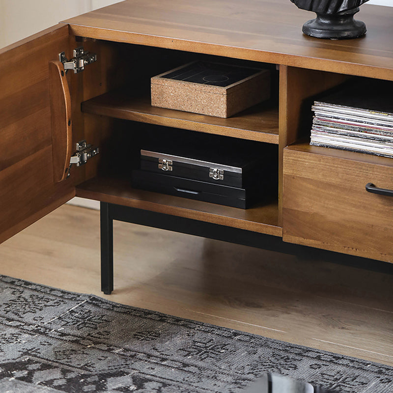 Brown TV Media Stand with Drawers Industrial Solid Wood Media Console with Metal Legs