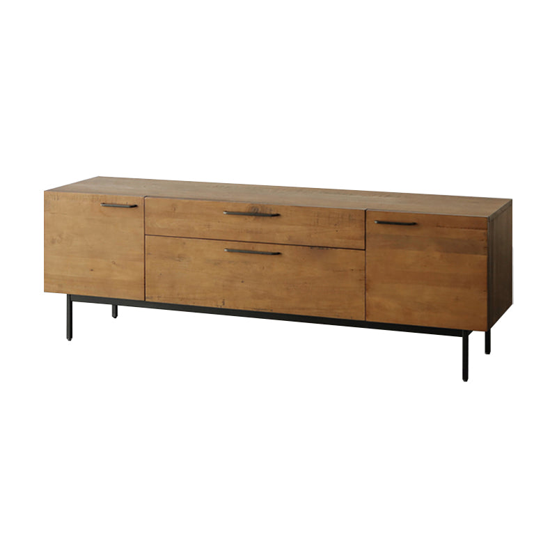 Brown TV Media Stand with Drawers Industrial Solid Wood Media Console with Metal Legs