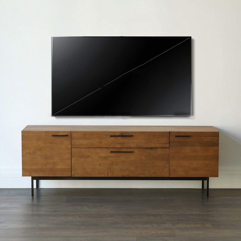 Brown TV Media Stand with Drawers Industrial Solid Wood Media Console with Metal Legs