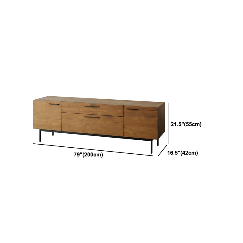 Brown TV Media Stand with Drawers Industrial Solid Wood Media Console with Metal Legs