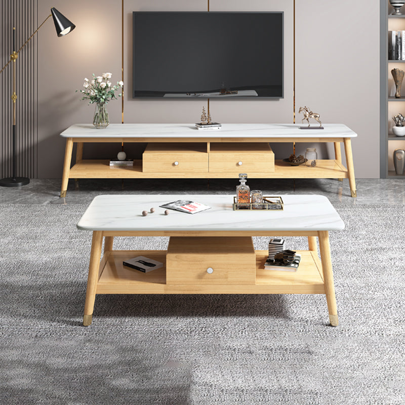 18.11"H TV Stand Contemporary Style Solid Wood TV Console with 2 Drawers