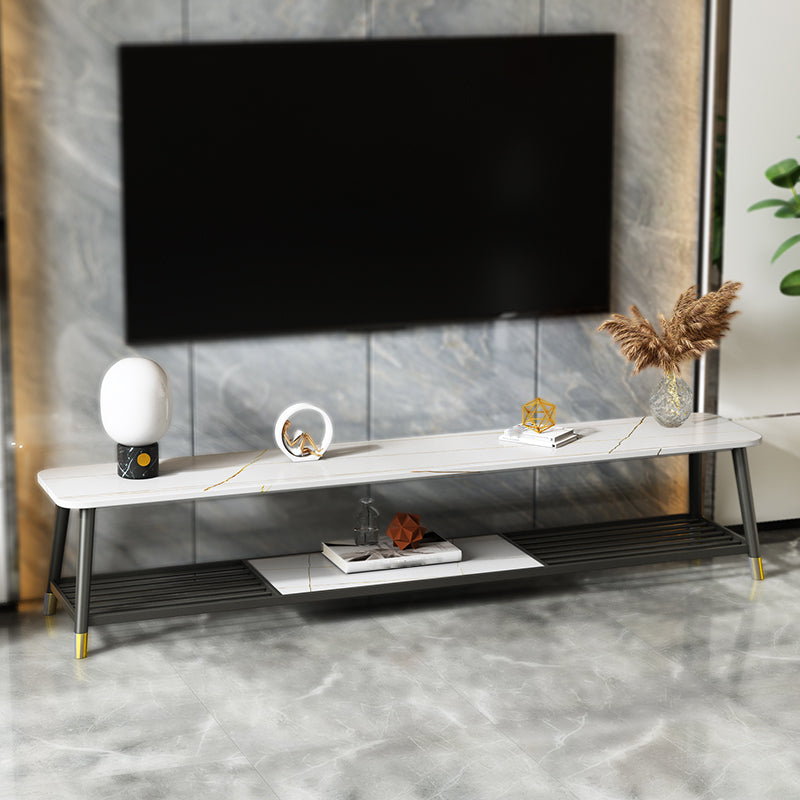 17.72"H TV Stand Glam Style White Open Storage TV Console with 2-shelf