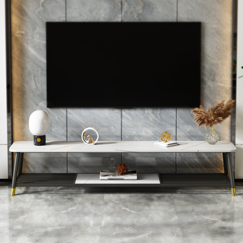 17.72"H TV Stand Glam Style White Open Storage TV Console with 2-shelf