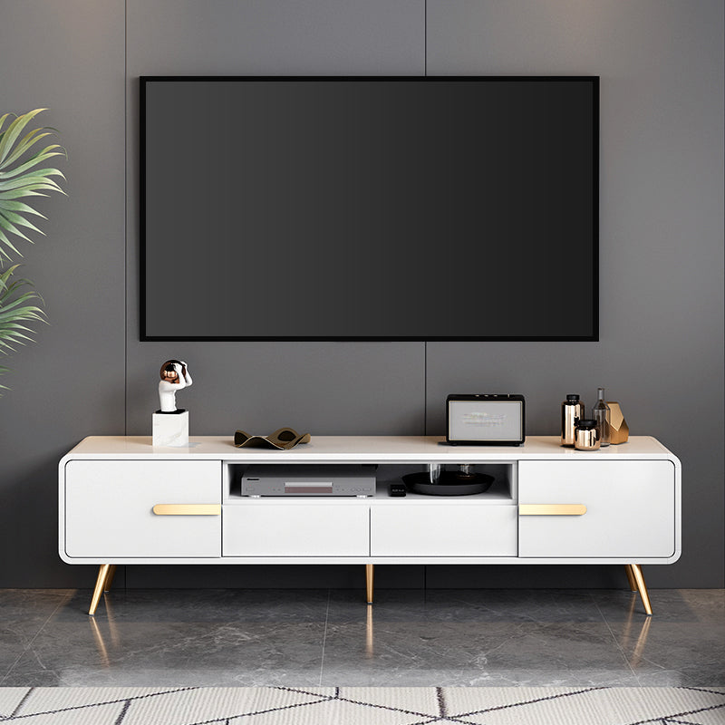 White and Gray TV Stand Glam Engineered Wood TV Cabinet with 2 Doors