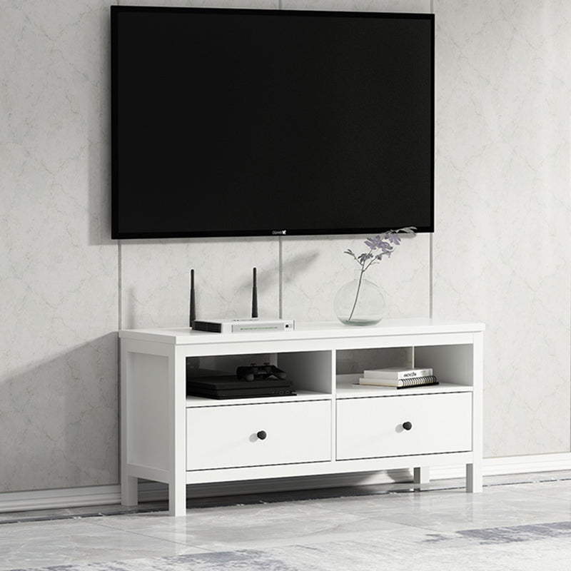 White Contemporary TV Stand Faux Wood TV Cabinet with Drawers