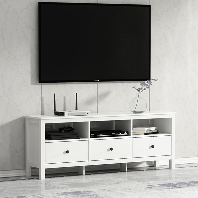 White Contemporary TV Stand Faux Wood TV Cabinet with Drawers