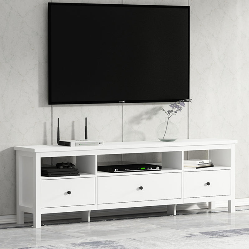 White Contemporary TV Stand Faux Wood TV Cabinet with Drawers