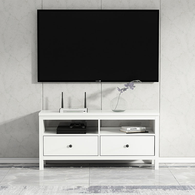 White Contemporary TV Stand Faux Wood TV Cabinet with Drawers