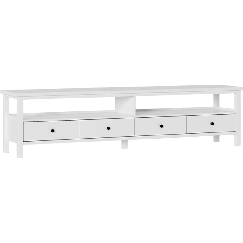 White Contemporary TV Stand Faux Wood TV Cabinet with Drawers