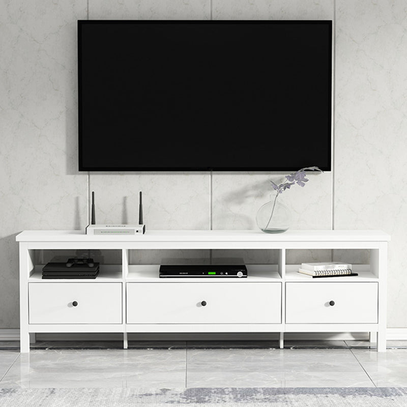 White Contemporary TV Stand Faux Wood TV Cabinet with Drawers