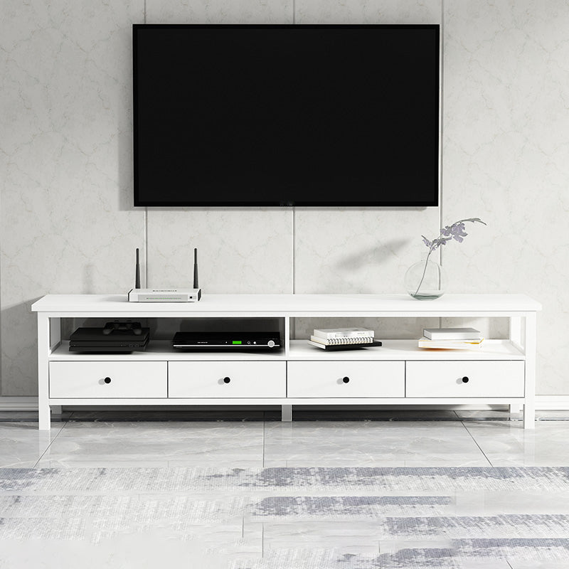 White Contemporary TV Stand Faux Wood TV Cabinet with Drawers