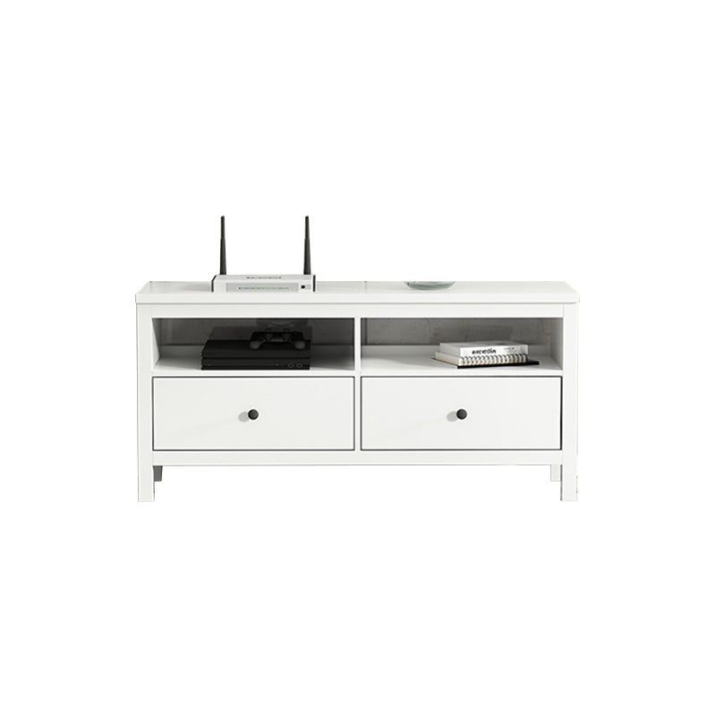 White Contemporary TV Stand Faux Wood TV Cabinet with Drawers