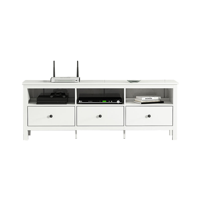 White Contemporary TV Stand Faux Wood TV Cabinet with Drawers