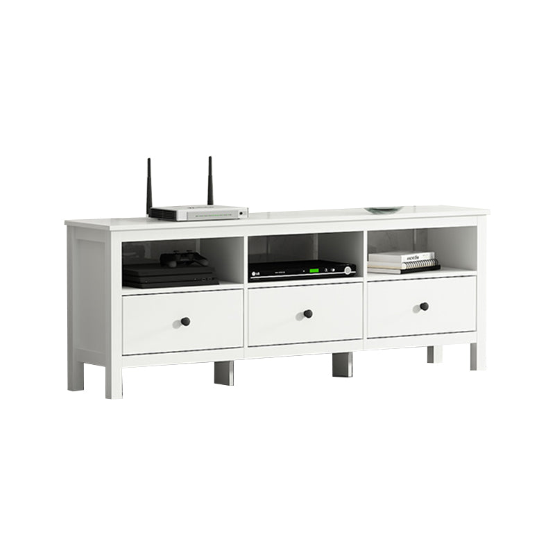 White Contemporary TV Stand Faux Wood TV Cabinet with Drawers