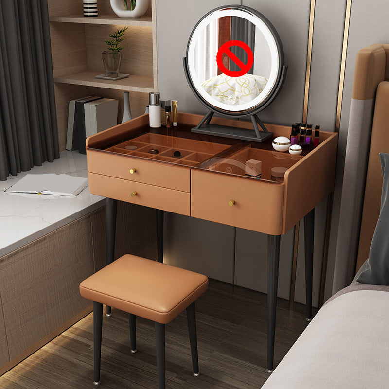 Modern Solid Wood Vanity Makeup Table Glass Top Vanity Table with Stool