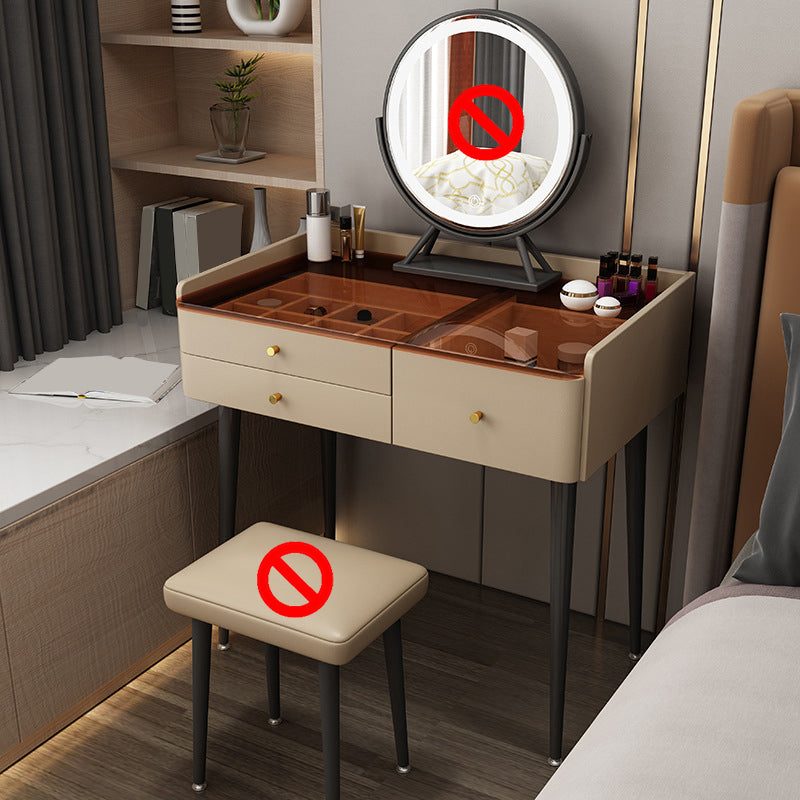 Modern Solid Wood Vanity Makeup Table Glass Top Vanity Table with Stool