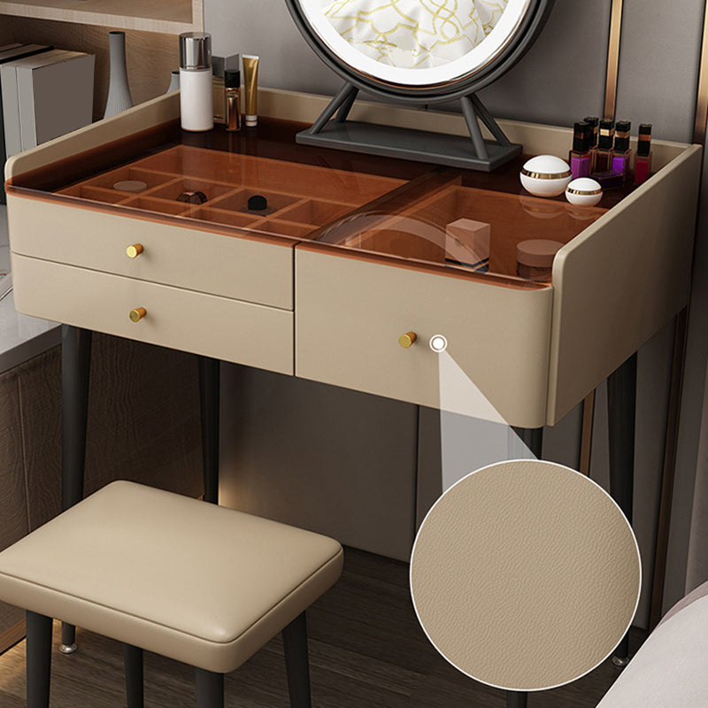 Modern Solid Wood Vanity Makeup Table Glass Top Vanity Table with Stool