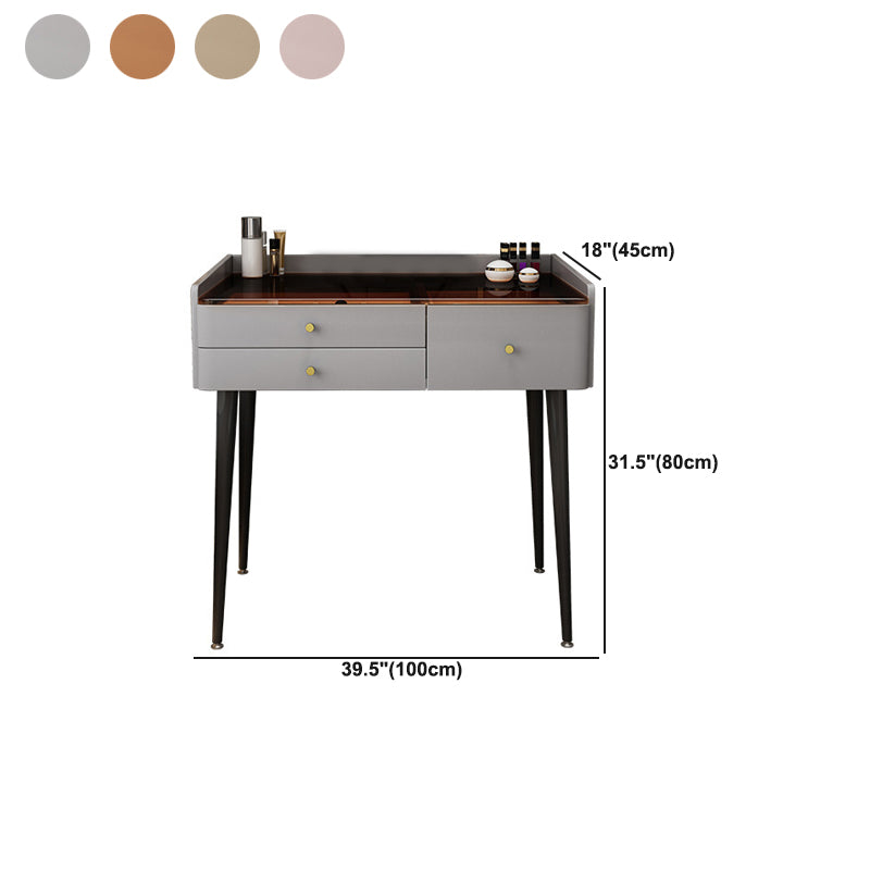 Modern Solid Wood Vanity Makeup Table Glass Top Vanity Table with Stool