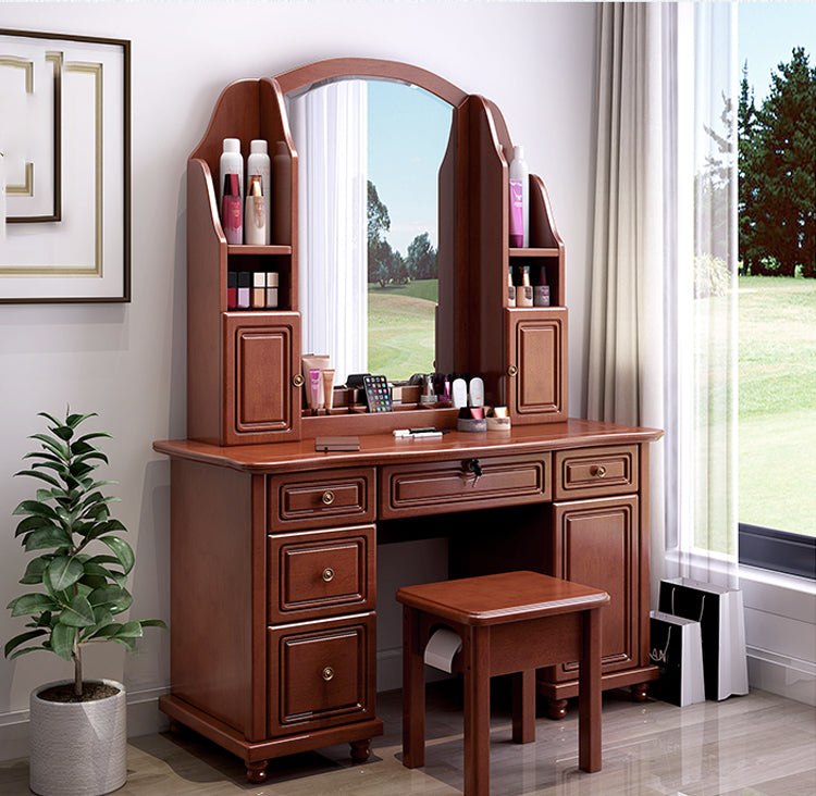 Traditional Solid Wood 60.23" High Vanity Set with Stool and Mirror