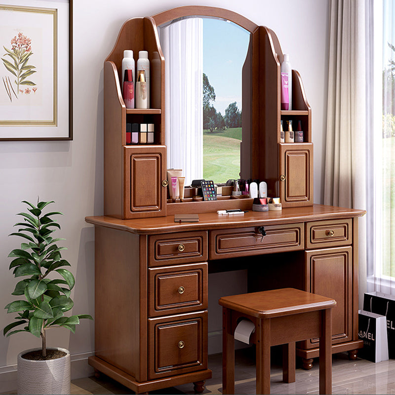 Traditional Solid Wood 60.23" High Vanity Set with Stool and Mirror
