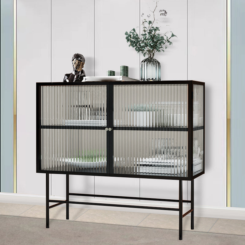 Modern Style Dining Buffet Server Metal Frame Glass Doors Buffet Stand for Kitchen