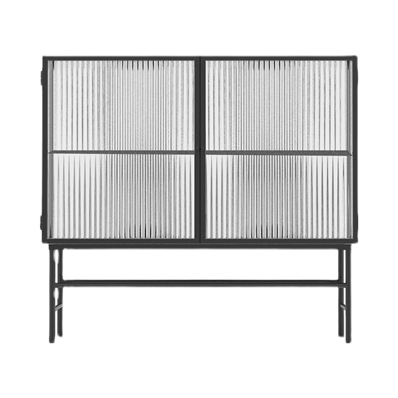 Modern Style Dining Buffet Server Metal Frame Glass Doors Buffet Stand for Kitchen