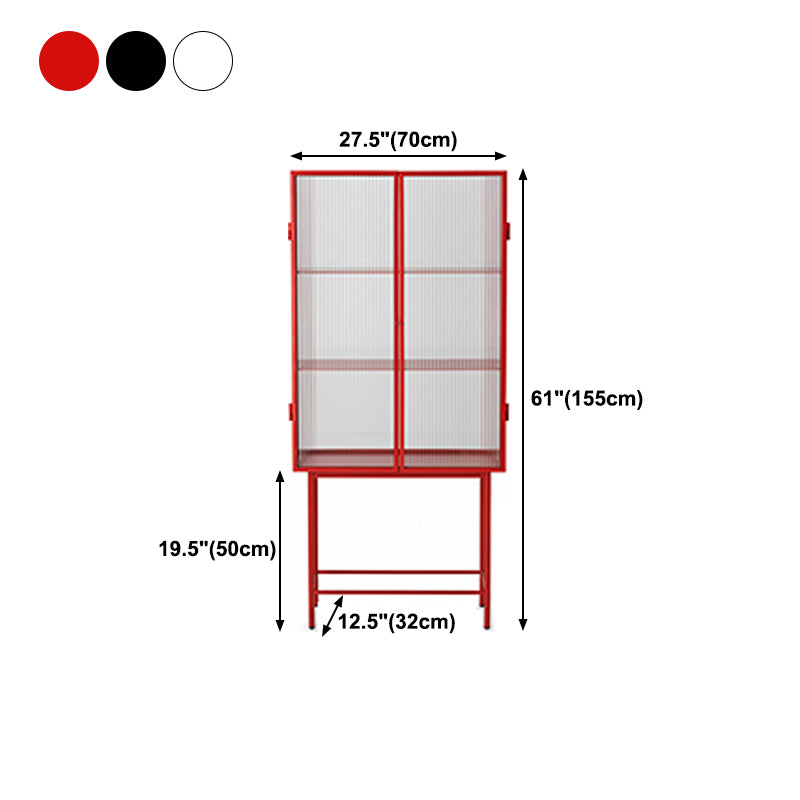 Metal 62'' Height Sideboard Table Glass Two Doors Buffet Server for Living Room