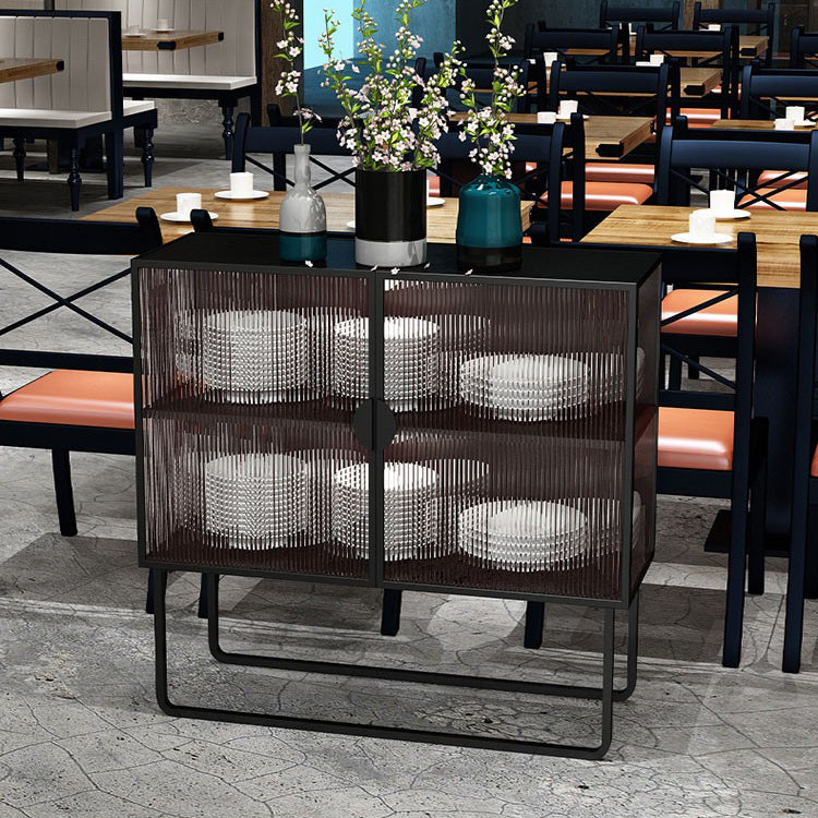 Glass Door Iron Sideboard Glam 35.5"H Buffet Server Cabinet with Storage for Dining Room