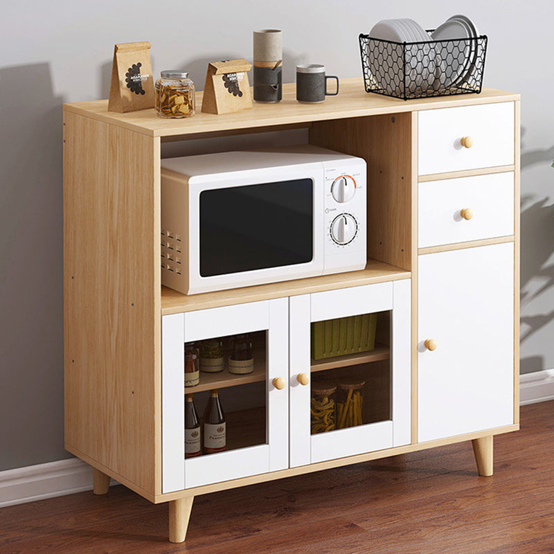 Glass Door Contemporary Sideboard Engineered Wood Sideboard for Kitchen