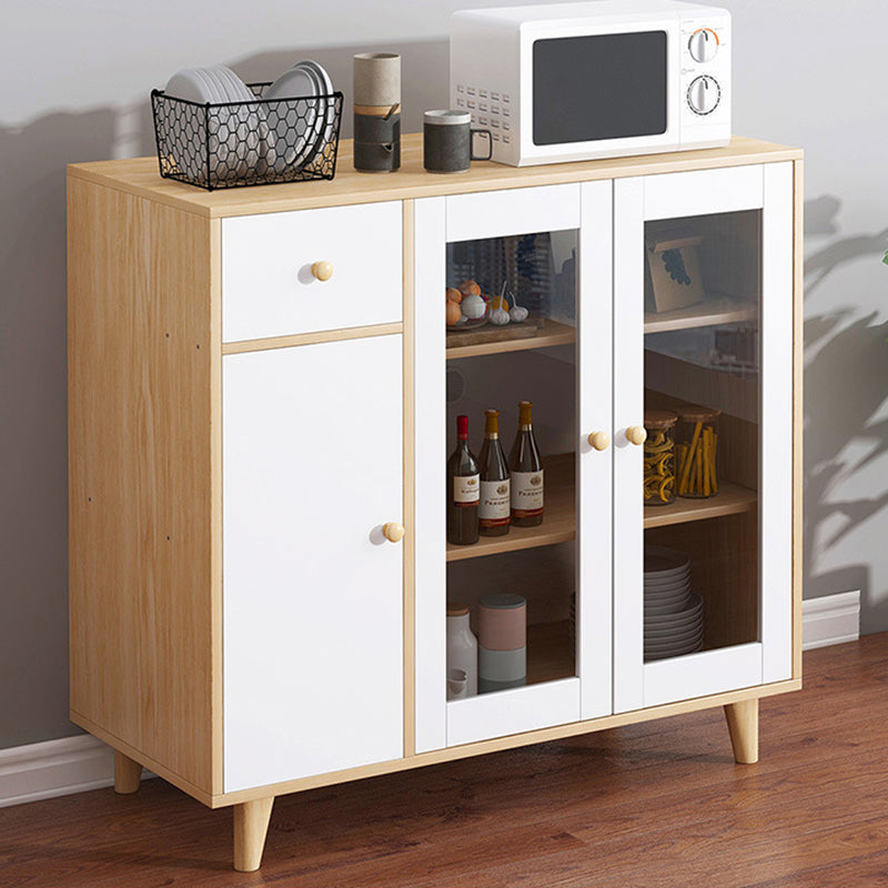 Glass Door Contemporary Sideboard Engineered Wood Sideboard for Kitchen