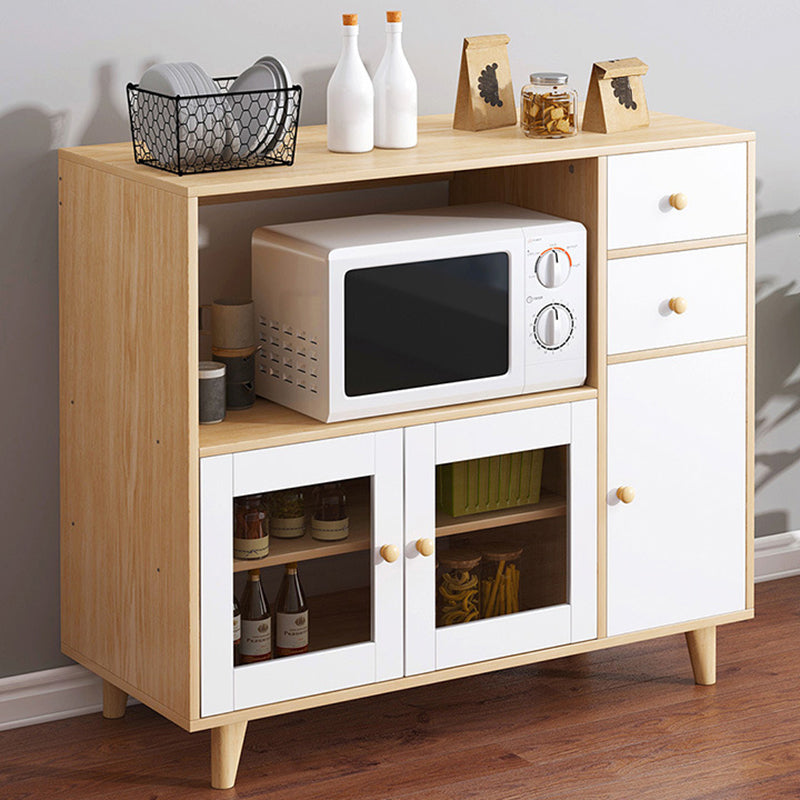 Glass Door Contemporary Sideboard Engineered Wood Sideboard for Kitchen