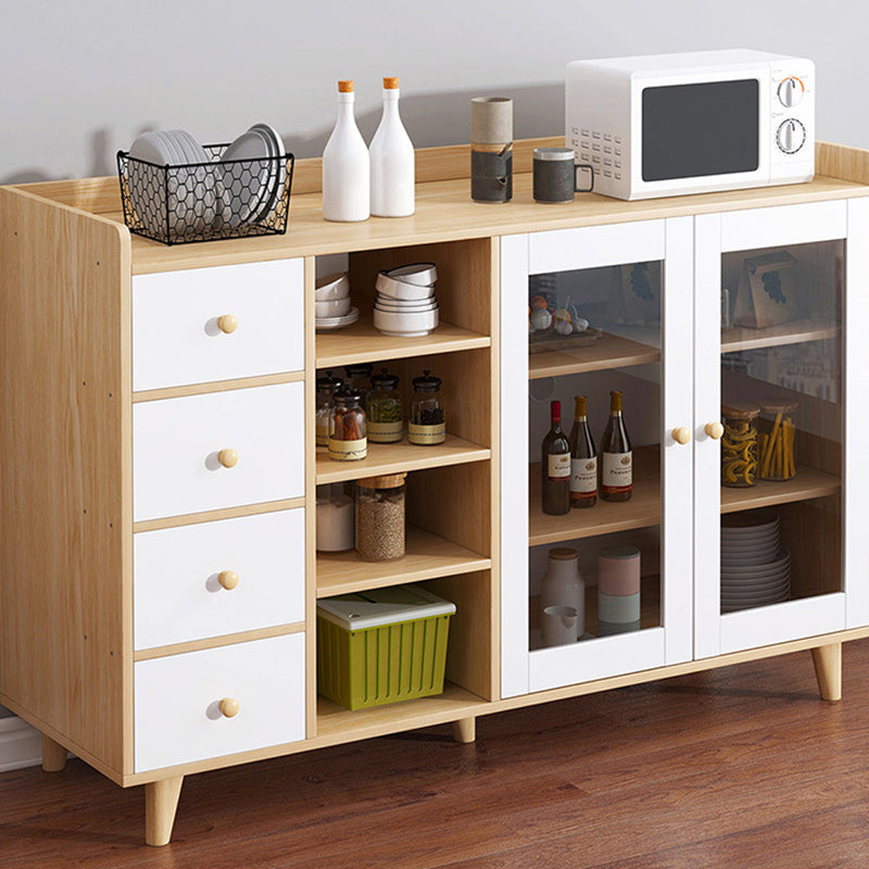 Glass Door Contemporary Sideboard Engineered Wood Sideboard for Kitchen