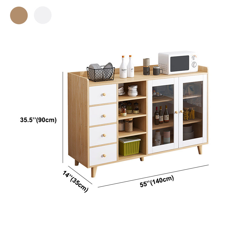 Glass Door Contemporary Sideboard Engineered Wood Sideboard for Kitchen