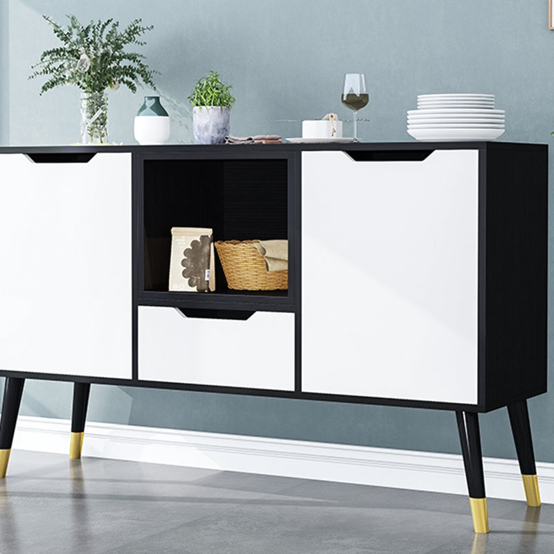 Black and White Sideboard Contemporary Engineered Wood Sideboard for Dining Room