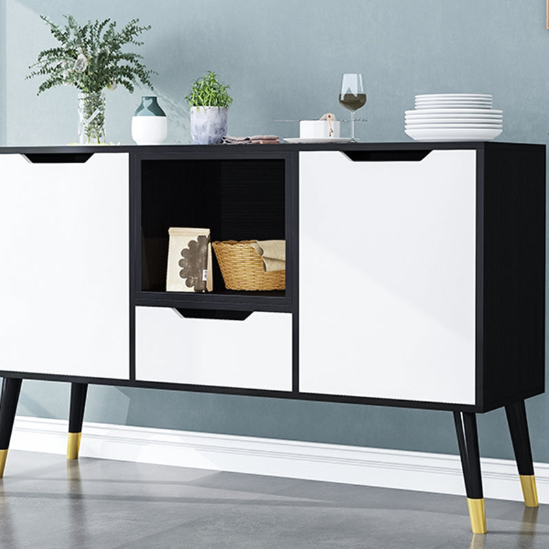 Black and White Sideboard Contemporary Engineered Wood Sideboard for Dining Room