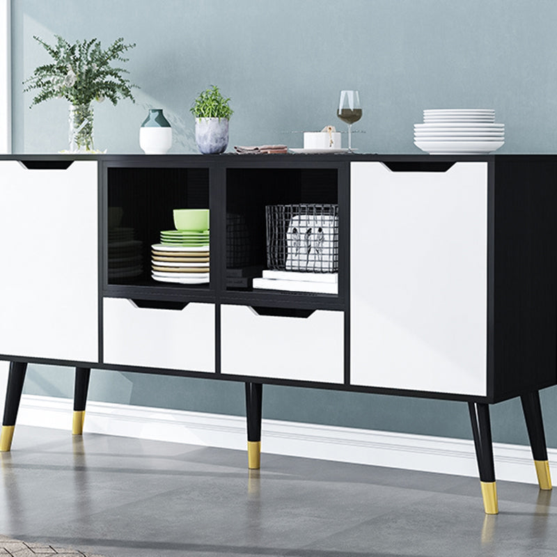 Black and White Sideboard Contemporary Engineered Wood Sideboard for Dining Room