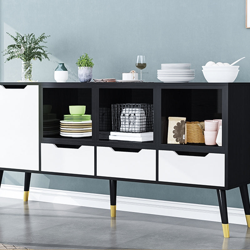 Black and White Sideboard Contemporary Engineered Wood Sideboard for Dining Room