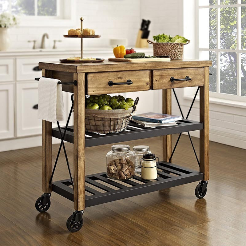 Modern Rolling Kitchen Cart Wood Kitchen Island Cart with Towel Rack