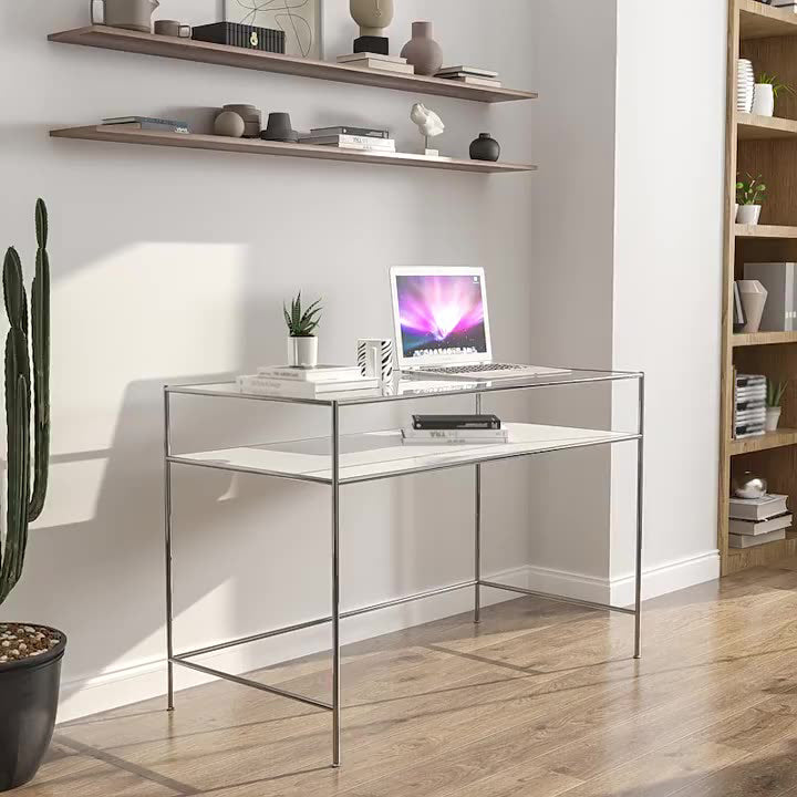 Glass Rectangular Writing Desk Modern Style Office Desk with Storage