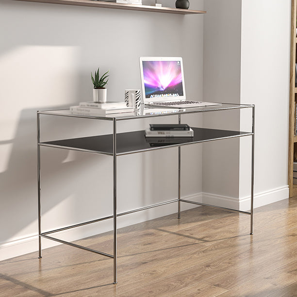 Glass Rectangular Writing Desk Modern Style Office Desk with Storage