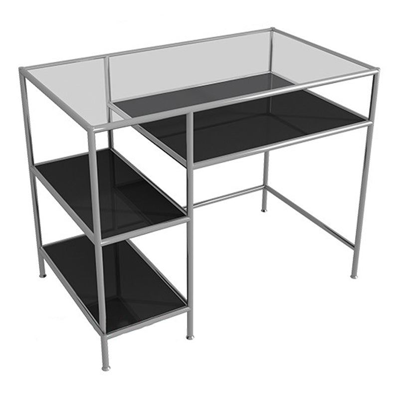 Glass Rectangular Writing Desk Contemporary Style Office Desk with Storage Shelves